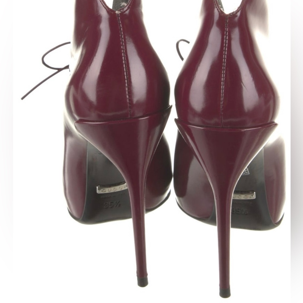GUCCI Kim Leather Lace-Up Red Bootie IT SZ 35.5/ US SZ 5.5 - Burgundy - Picture 4 of 5